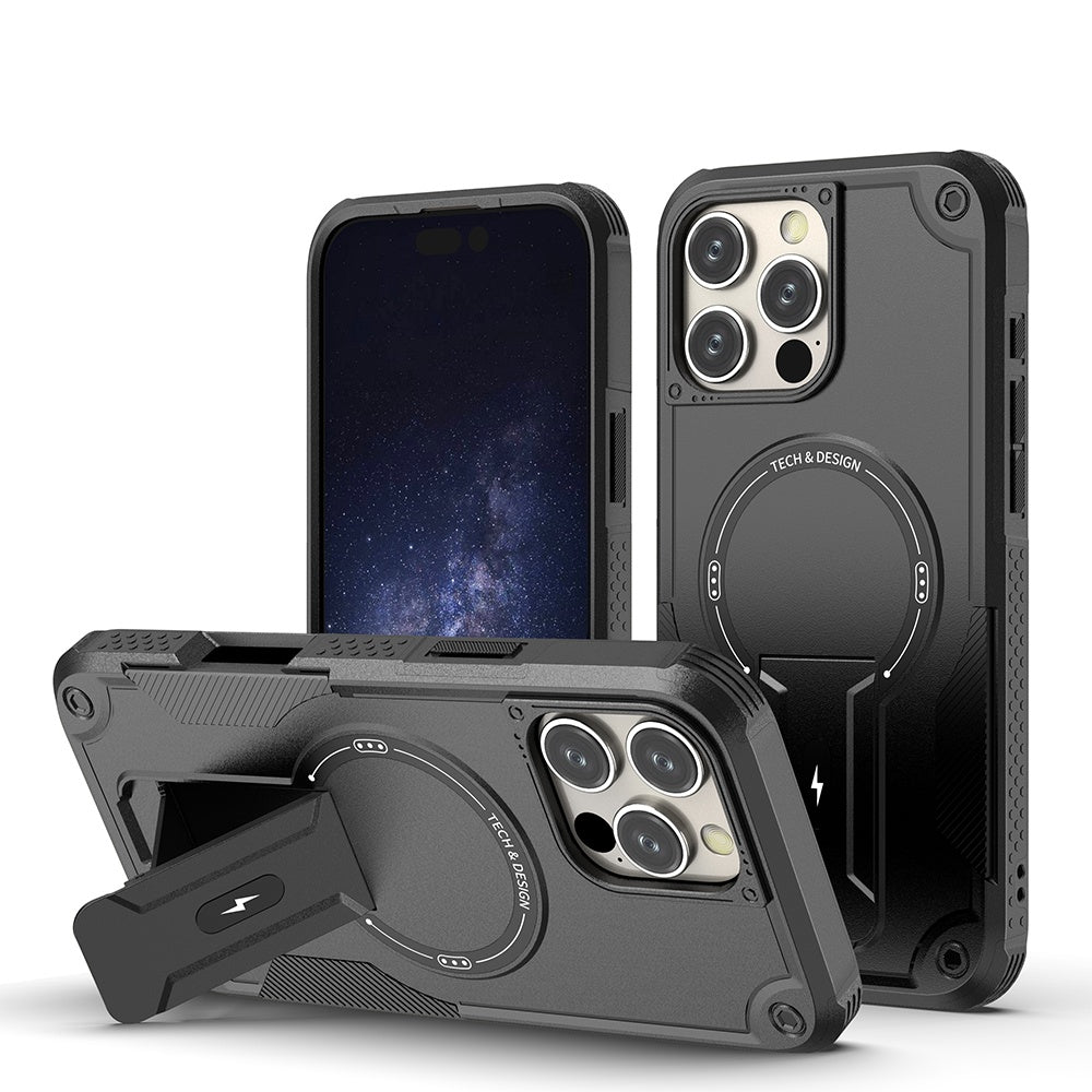 Deluxe Armor Stealth Bracket iPhone Case – Magnetic Super Fall Proof, Hard Shell with Lanyard, Protection for iPhone Models