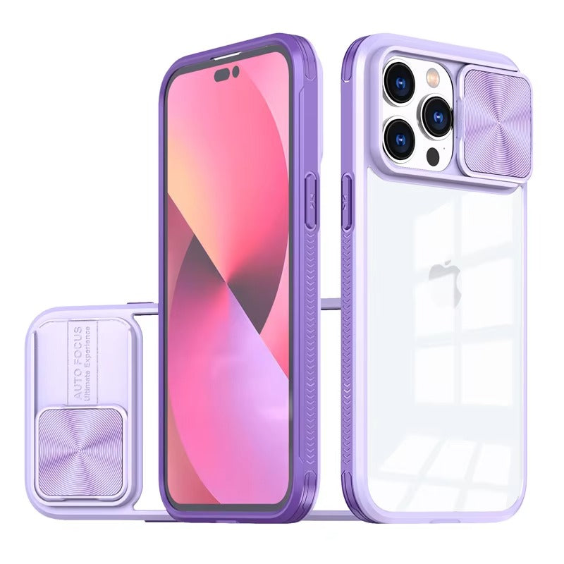 High Quality Apple iPhone Case MagSafe Compatible, Camera Lens & Screen Protection, Cover with Slide Lens & Clear PC Bumper