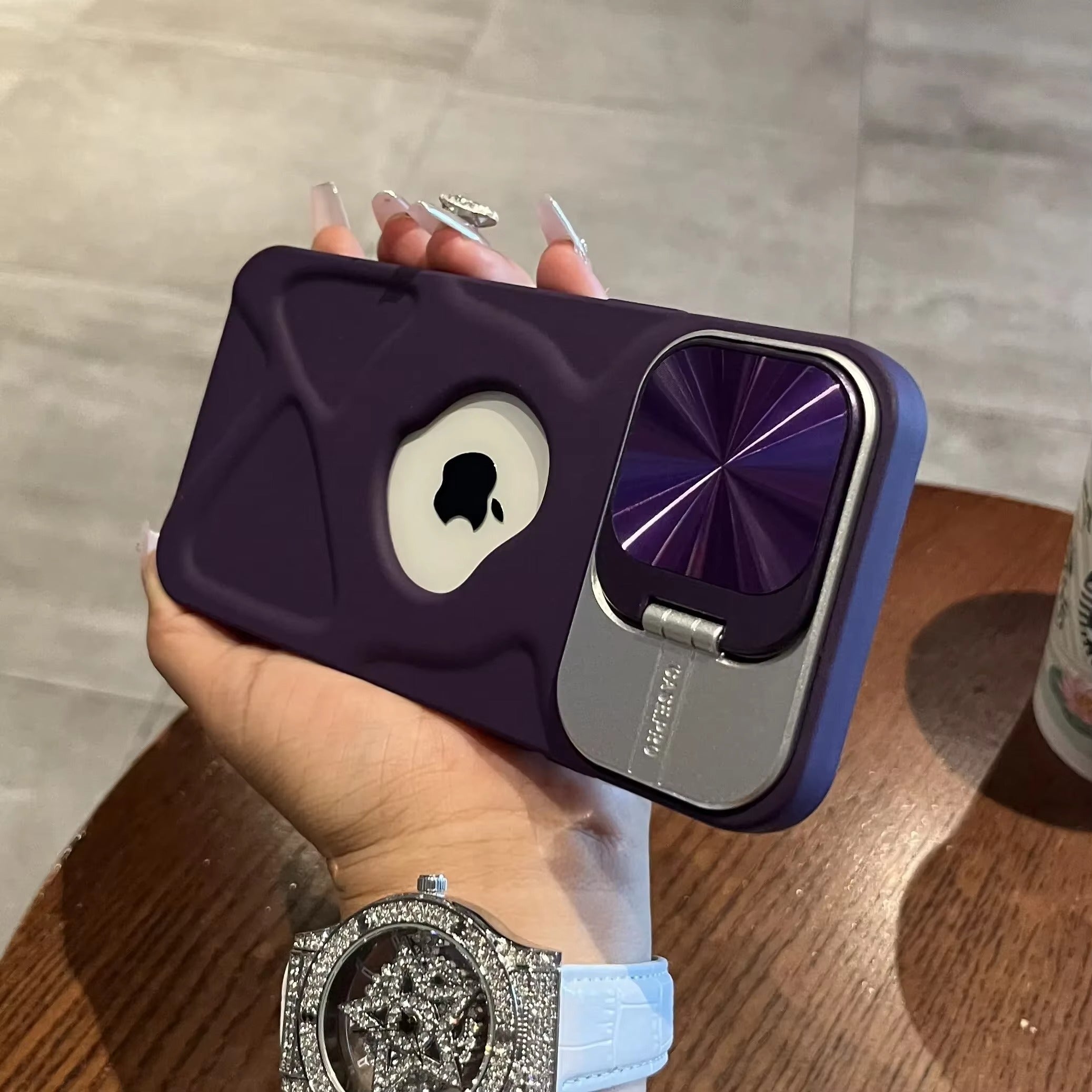 Luxury Apple iPhone Case Ultra Thin Shockproof Magnetic Full All Around Protection Cover with Matte Bracket & Logo Window