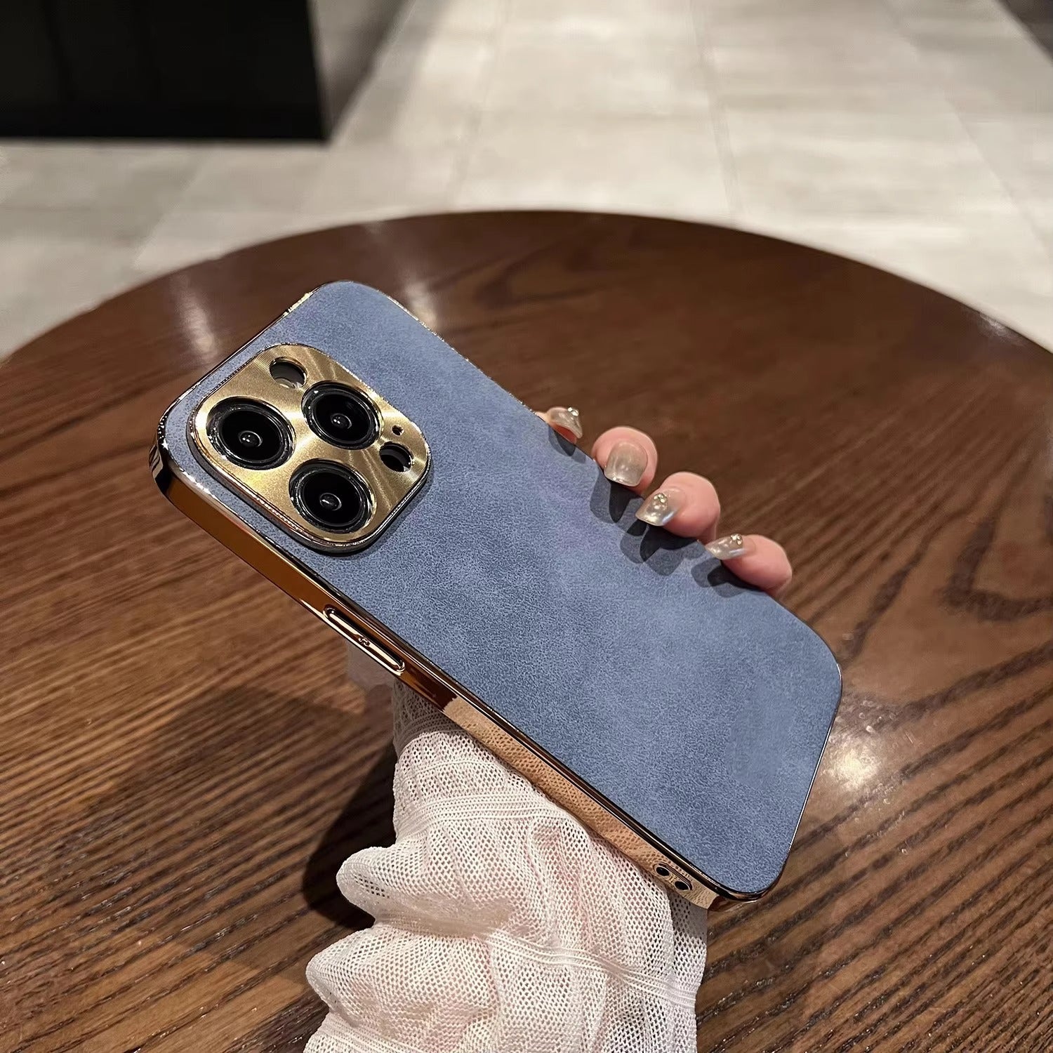 Luxury Leather iPhone Case – Lambskin Texture, Plating Bumper, Metal Lens Protection, Stylish & Durable Cover Case for iPhone