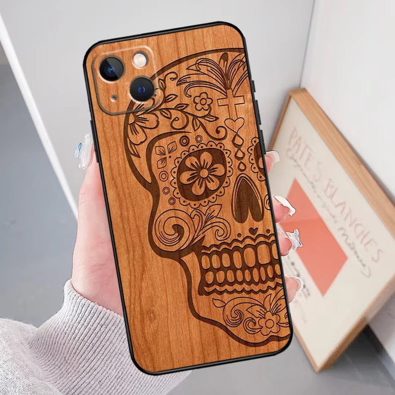 Luxury Apple iPhone Case, MagSafe Compatible, Camera Lens Protection, Screen Protection,  Artistic Wood Cover