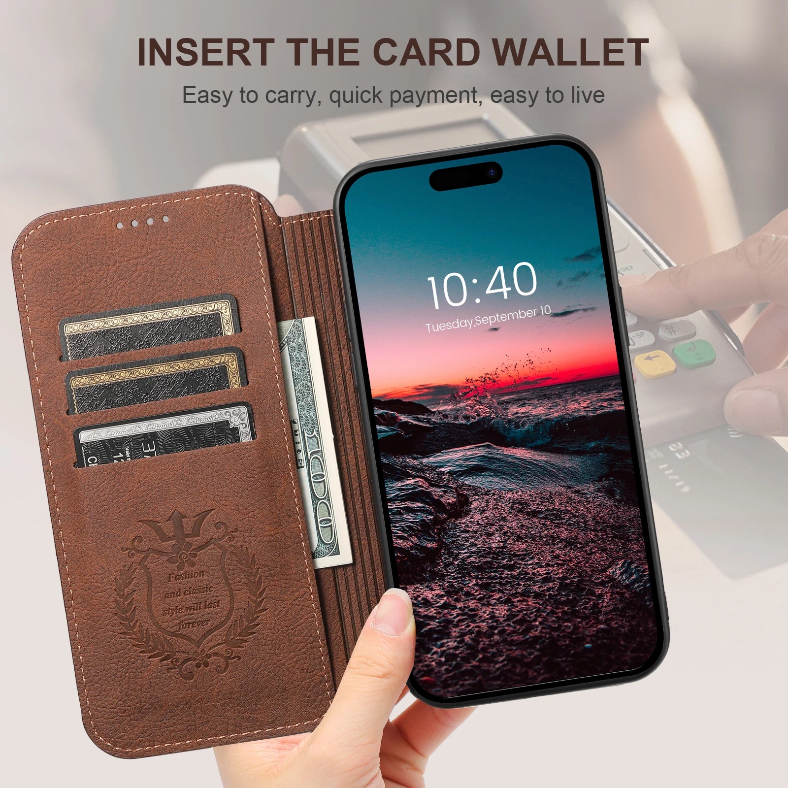Luxuriöse Leder Magnetic Flip iPhone Hülle – MagSafe Geldbörse Kartenhalter, kabellos aufladbar, stoßfesten Schutz, elegantes Design für iPhone Modelle