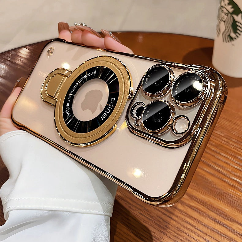 Frameless MagSafe Case with Logo Hole – Transparent Plating Slim Bracket for iPhone Models, Sleek and Durable Design