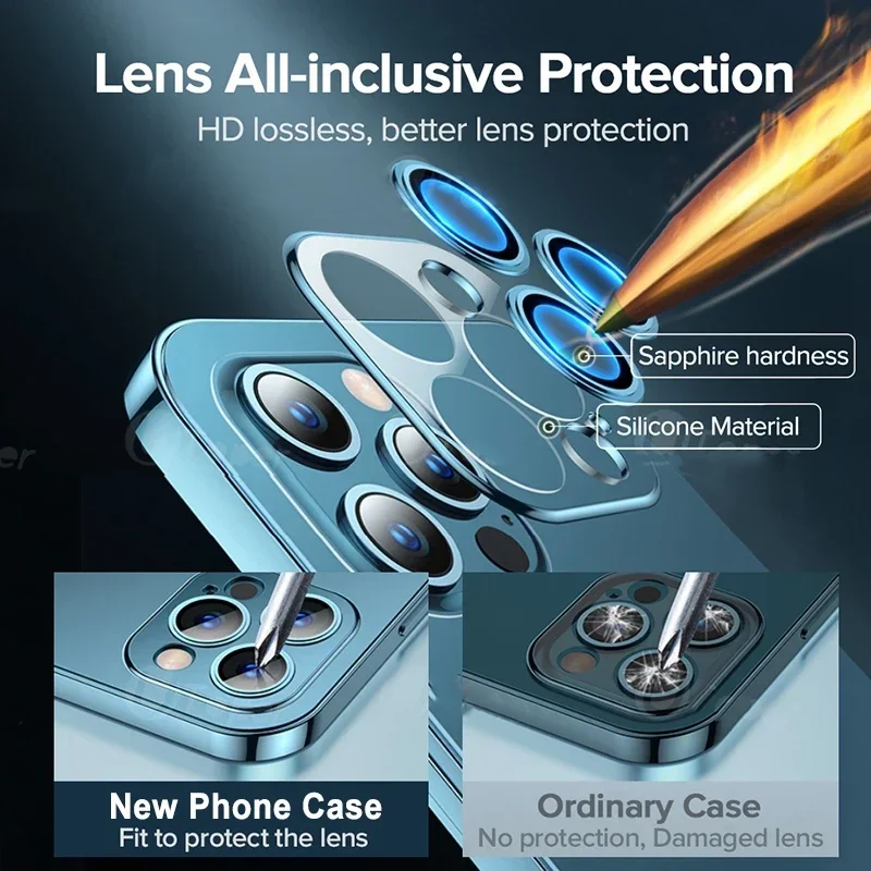 Luxury Clear Shockproof iPhone Case - Ultra-Thin, MagSafe Compatible, Camera Lens Protection, Transparent Hard PC Cover,