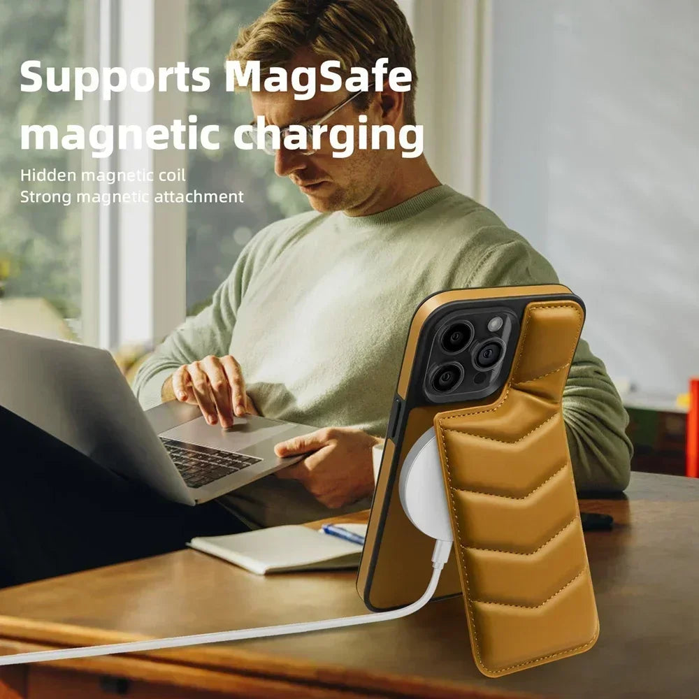 Premium MagSafe Leder iPhone Hülle – Magnetisches kabelloses Laden, Kartenhalter Wallet, stoßfeste Schutz, elegantes Design für iPhone Modelle