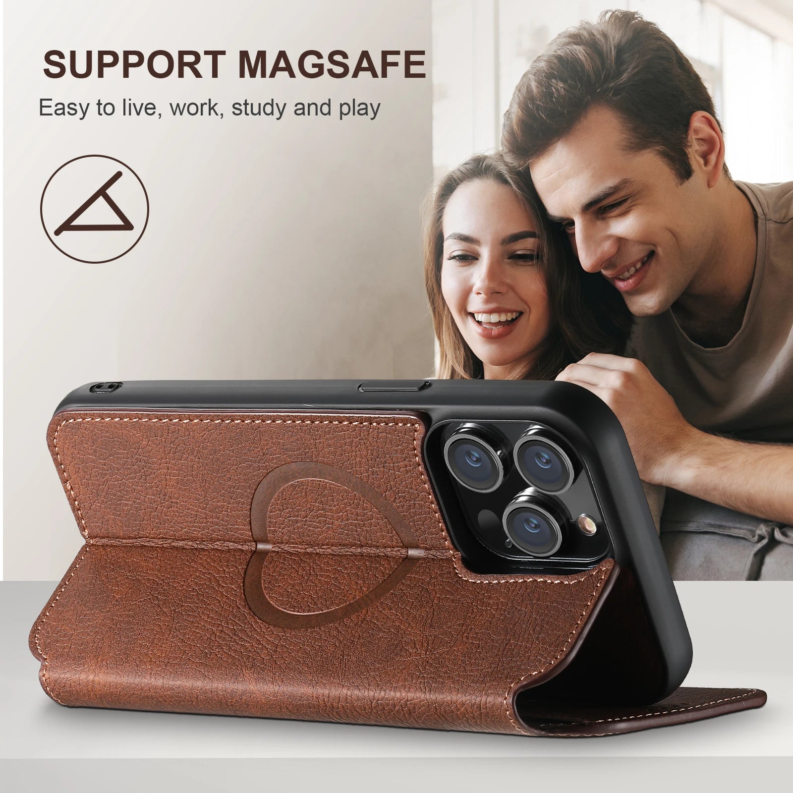 Luxuriöse Leder Magnetic Flip iPhone Hülle – MagSafe Geldbörse Kartenhalter, kabellos aufladbar, stoßfesten Schutz, elegantes Design für iPhone Modelle