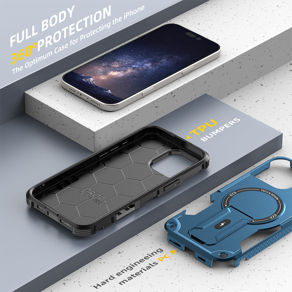 Deluxe Armor Stealth Bracket iPhone Case – Magnetic Super Fall Proof, Hard Shell with Lanyard, Protection for iPhone Models