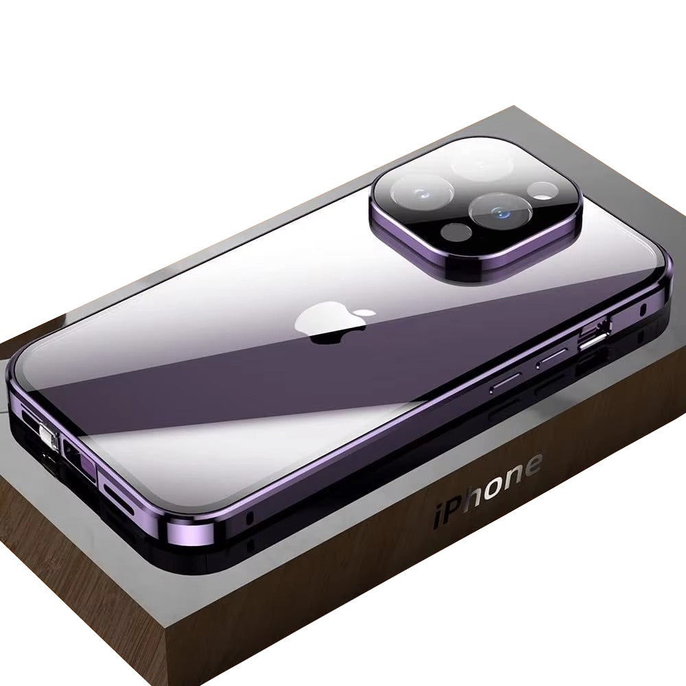 Premium Apple iPhone Hülle, MagSafe-kompatibel, Kameraobjektiv- und Bildschirmschutz, ultra dünn, stoßfest, magnetisch, vollständiger Rundumschutz, vollständige Metall-Schutzhülle