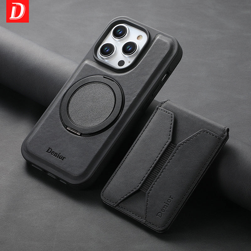 Luxuriöse Magnetische Kartenhalter iPhone Hülle – 360° drehbarer Ständer, multifunktionale Leder Geldbörse, stoßfeste Schutz, MagSafe-kompatible Hülle für iPhone Modelle
