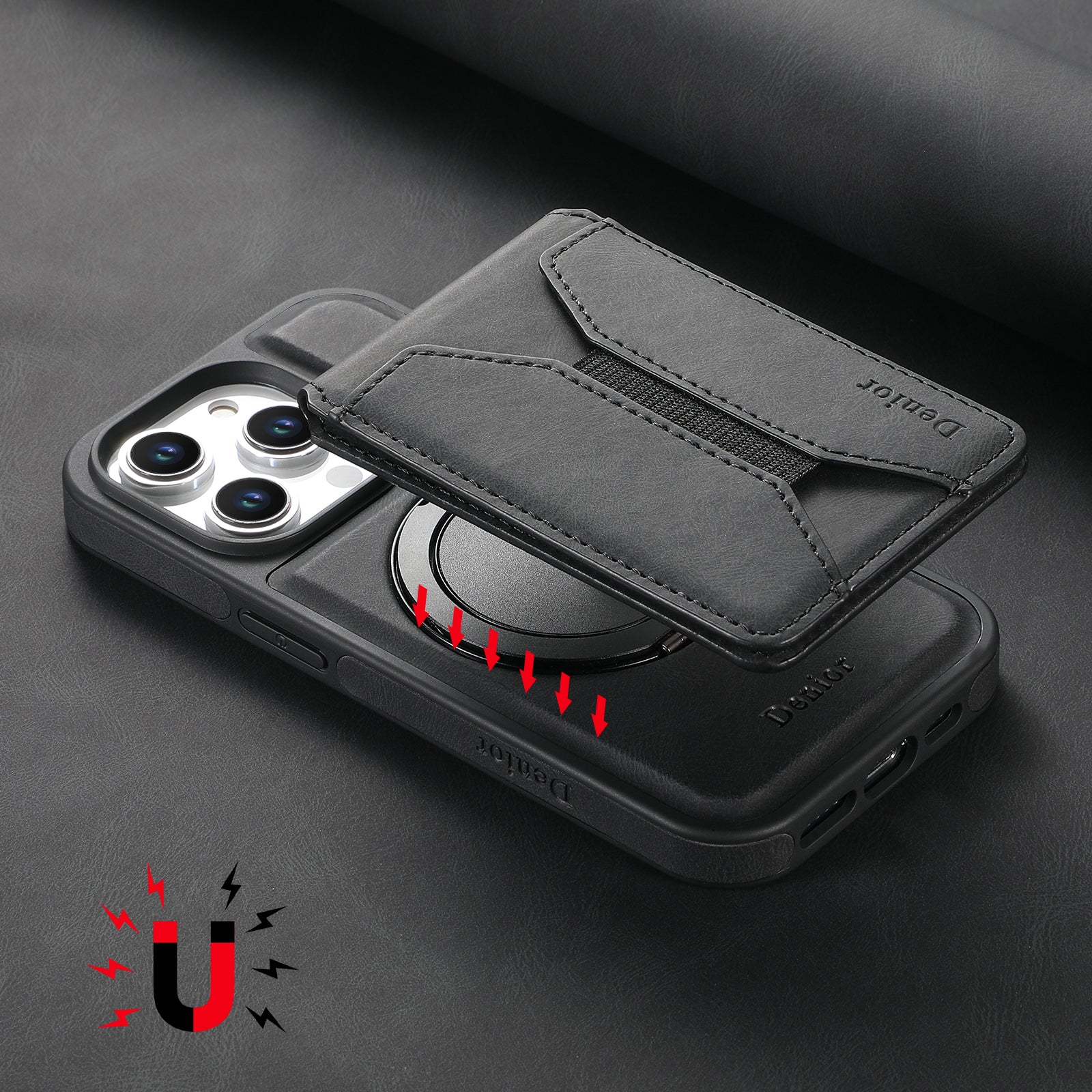 Luxuriöse Magnetische Kartenhalter iPhone Hülle – 360° drehbarer Ständer, multifunktionale Leder Geldbörse, stoßfeste Schutz, MagSafe-kompatible Hülle für iPhone Modelle