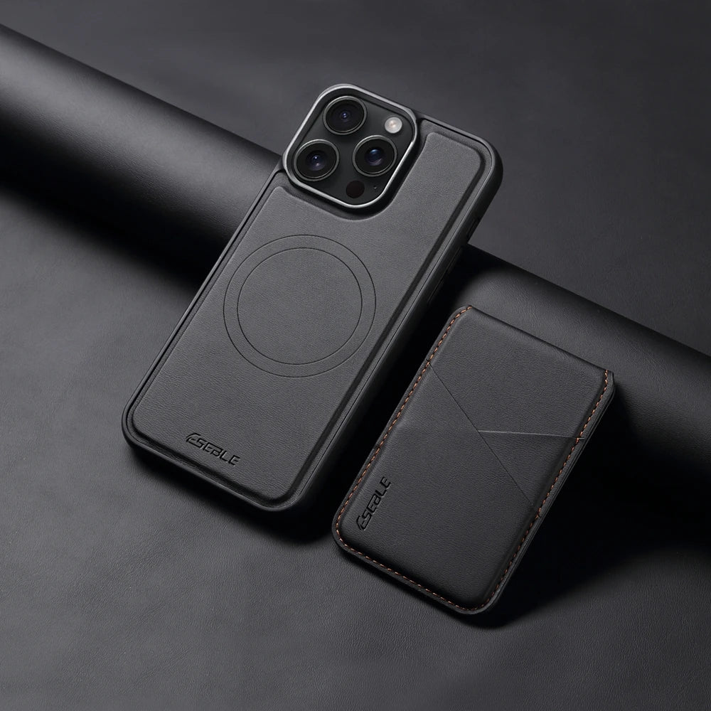 Luxuriöse Magnetische Leder Geldbörse iPhone Hülle – 2-in-1 MagSafe Kartenhalter, Ständer, Stoßfesten Schutz, Premium Design, Kabelloses Laden Kompatibel für iPhone Modelle