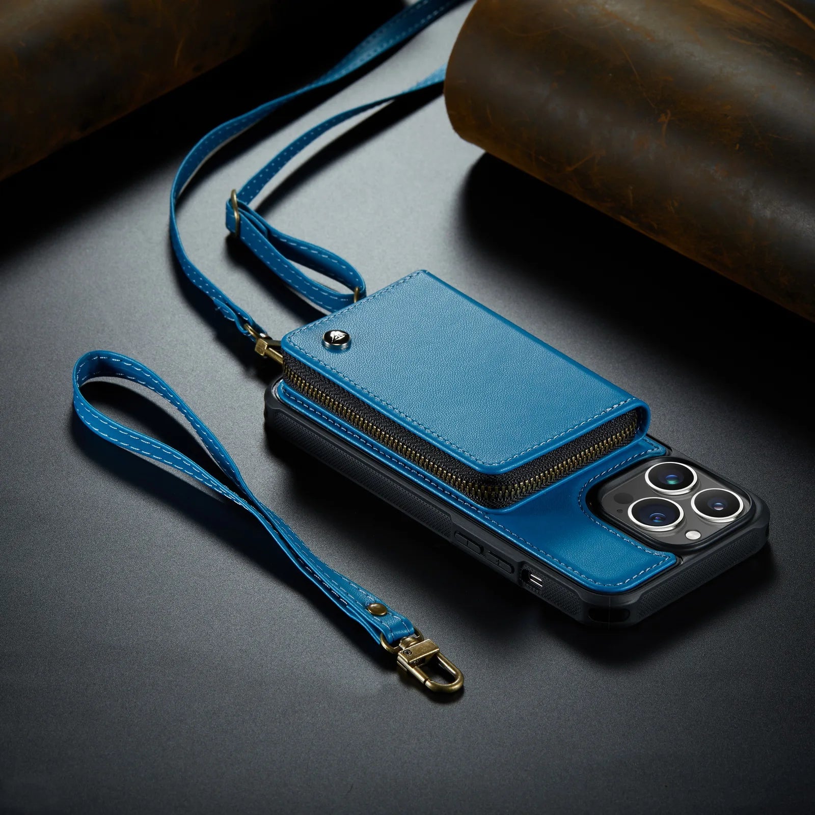 Luxury Leather Wallet Crossbody iPhone Case – Card Slot Holder, Stand Function, Hand Lanyard Strap, Shockproof Protection for iPhone