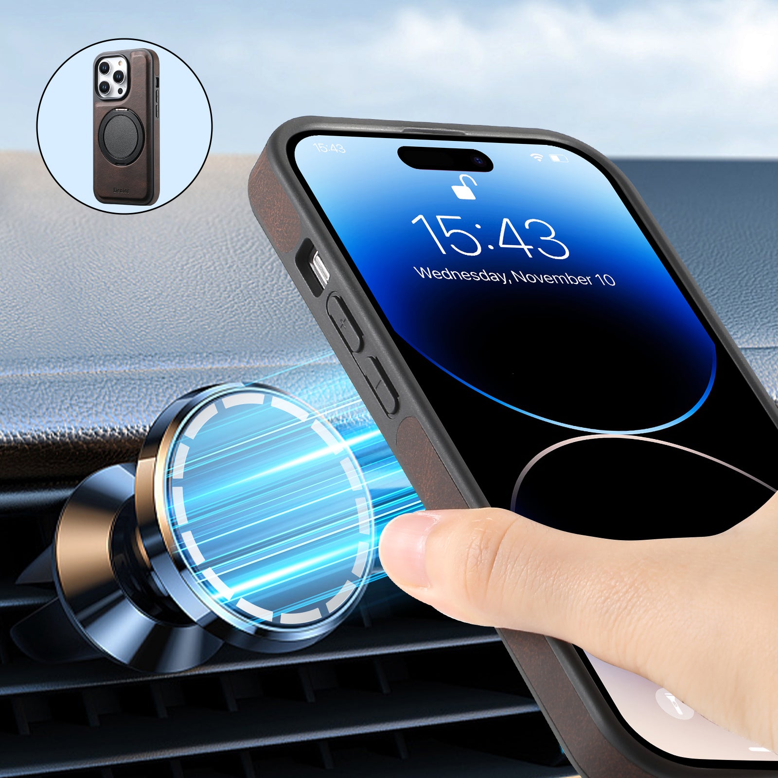 Luxuriöse Magnetische Kartenhalter iPhone Hülle – 360° drehbarer Ständer, multifunktionale Leder Geldbörse, stoßfeste Schutz, MagSafe-kompatible Hülle für iPhone Modelle