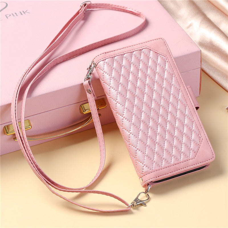 Luxury Flip Leather Wallet iPhone Case – Long Lanyard, Zipper Closure, Card Holder, and Premium Design for iPhone