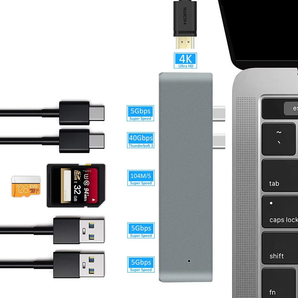 High-Speed USB-C Hub with HDMI 4K, Thunderbolt 3, USB 3.0, SD/TF Card Reader, PD Charging – Type-C Adapter Dock for MacBook Air, Pro, and USB-C Laptops