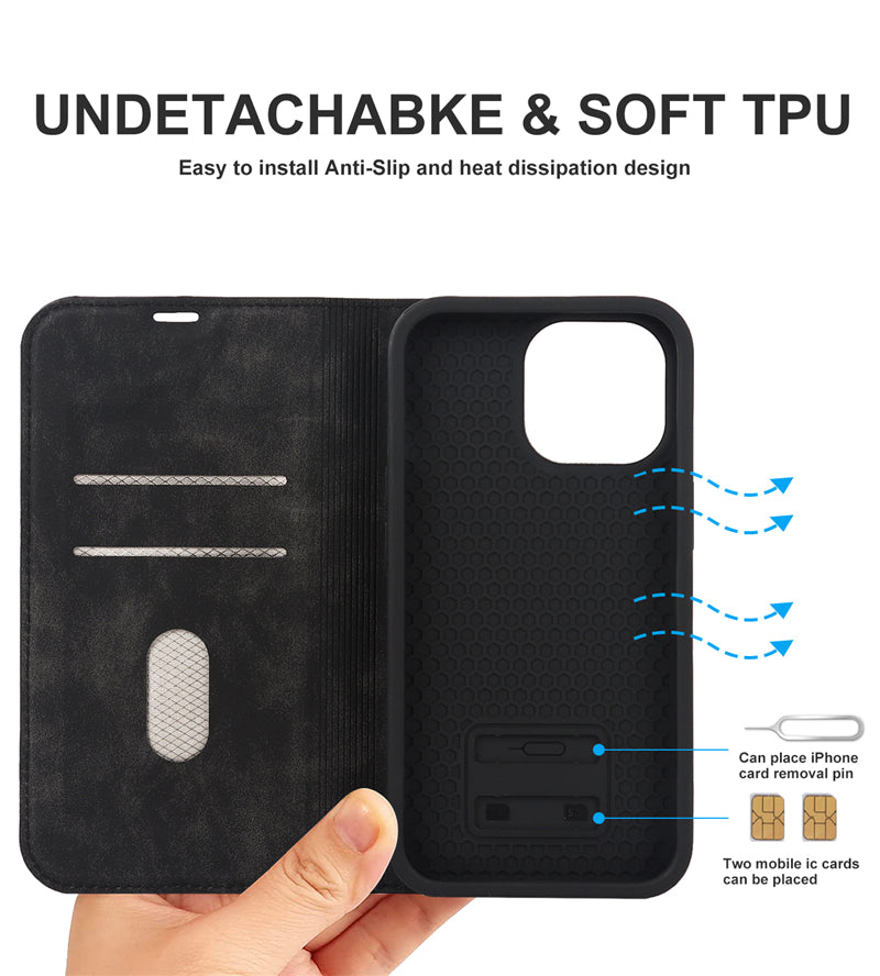 Luxuriöse Magnetische Leder Geldbörse iPhone Hülle – MagSafe Wireless Charging, Kartenfach, Standfunktion, Premium Schutz, Stilvolle & Langlebige Hülle