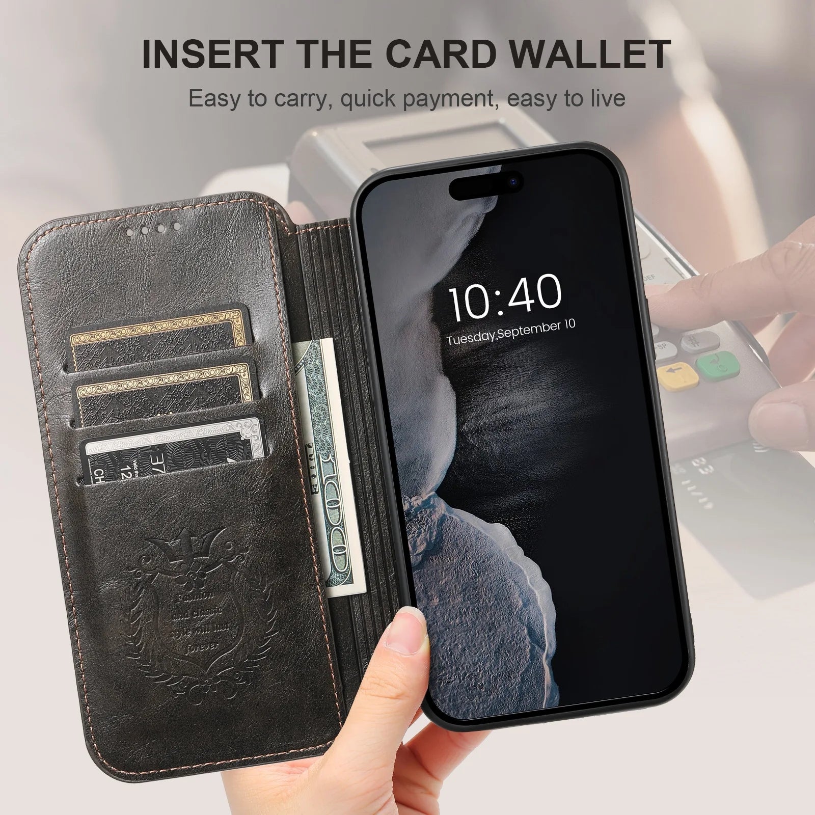 Luxuriöse Leder Magnetic Flip iPhone Hülle – MagSafe Geldbörse Kartenhalter, kabellos aufladbar, stoßfesten Schutz, elegantes Design für iPhone Modelle