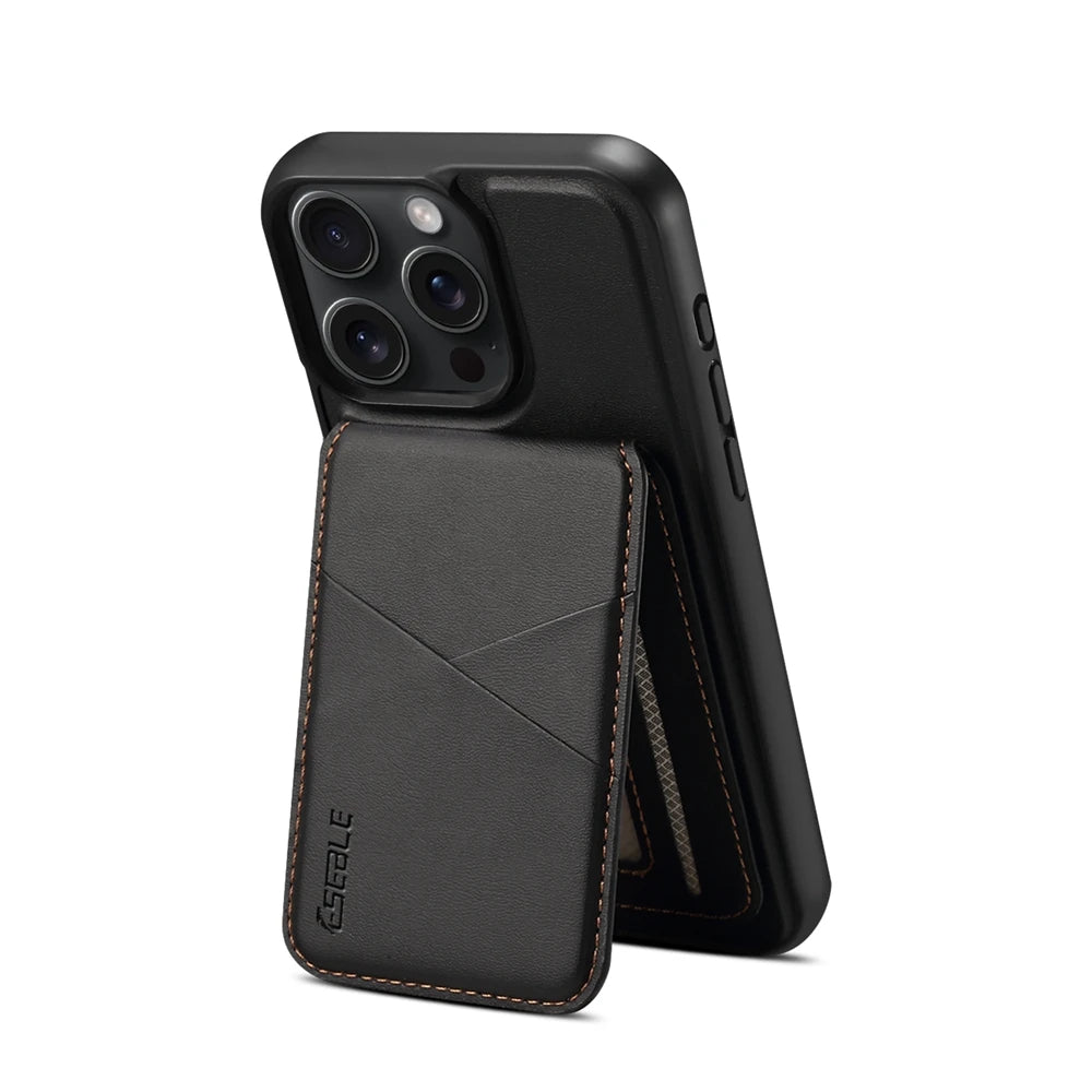 Luxuriöse Magnetische Leder Geldbörse iPhone Hülle – 2-in-1 MagSafe Kartenhalter, Ständer, Stoßfesten Schutz, Premium Design, Kabelloses Laden Kompatibel für iPhone Modelle