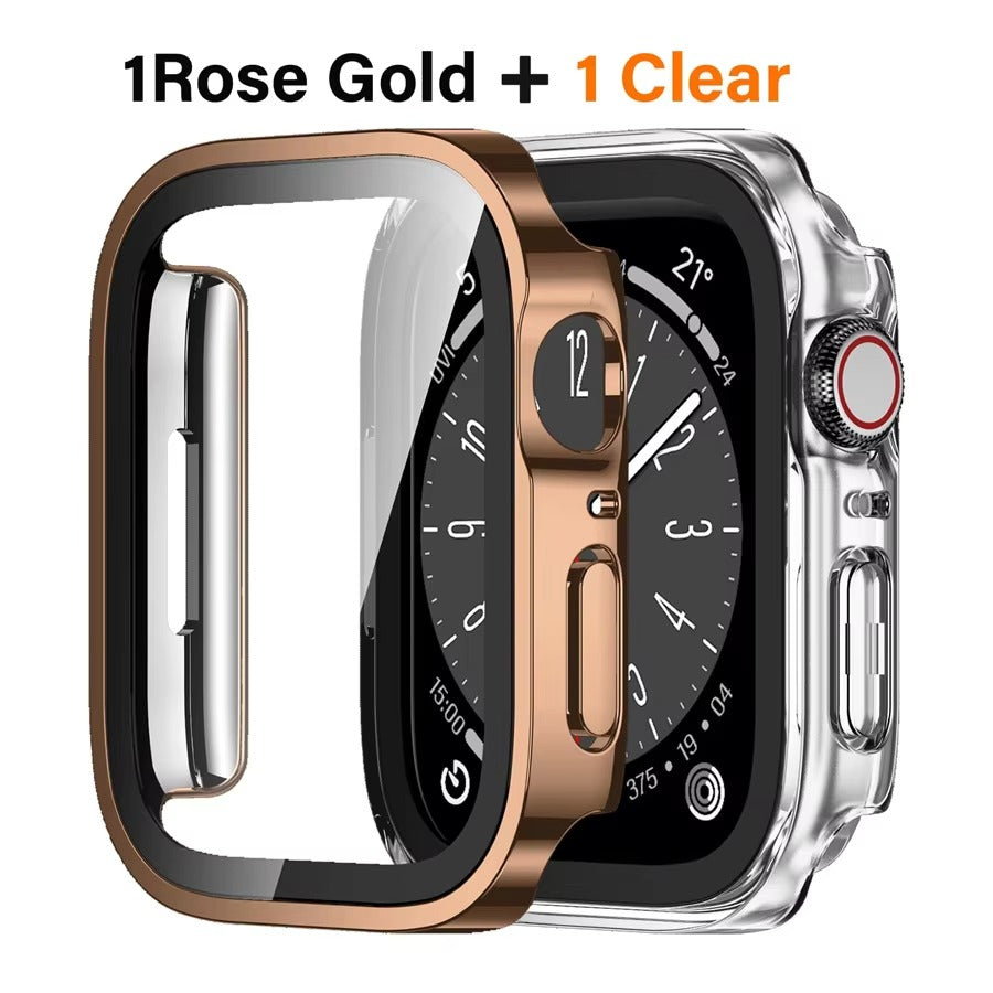 High Quality Tempered Glass Case for Apple Watch – Straight Edge, Full Coverage Display Protector Film, Shock-Resistant Shell for 40mm to 45mm Smartwatches