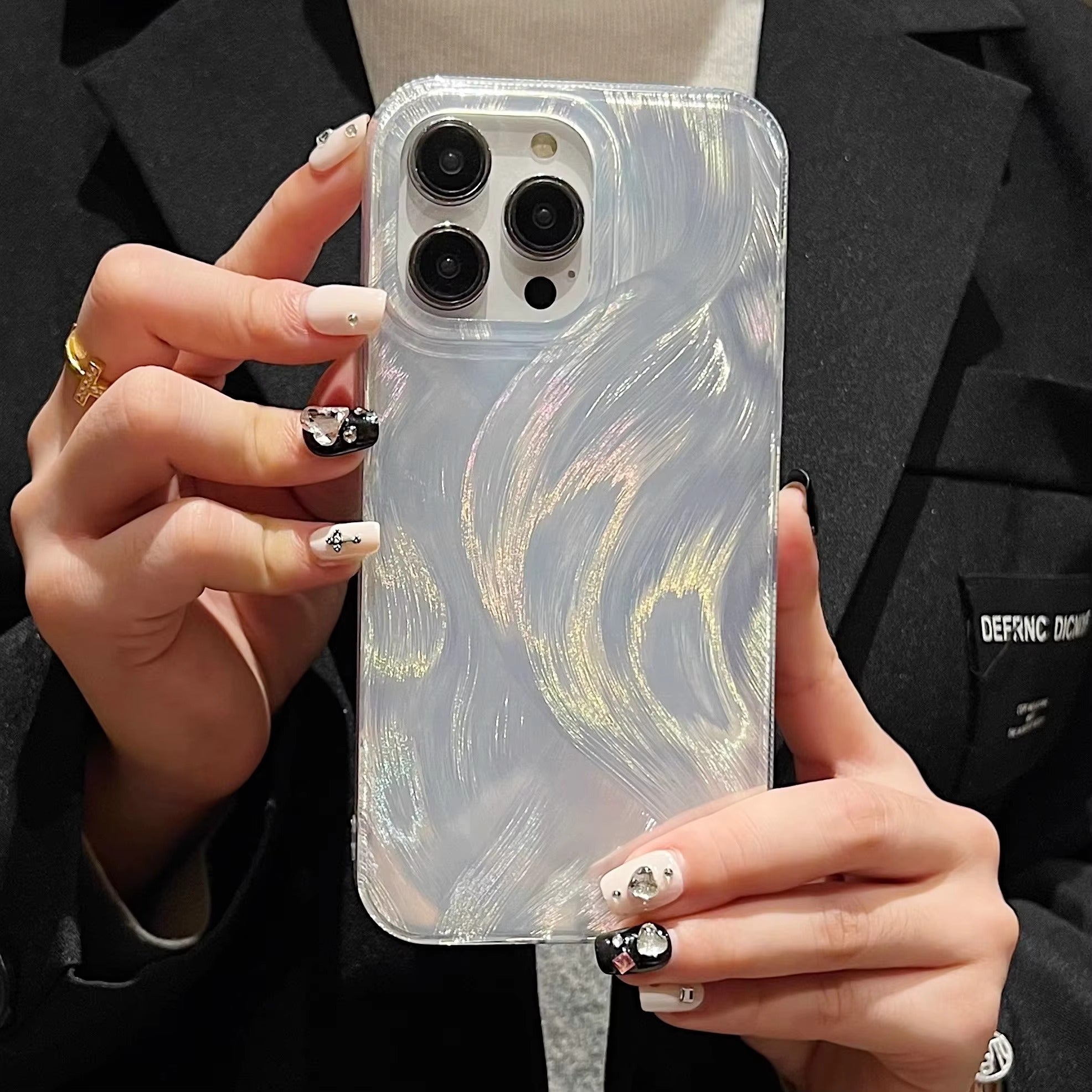 Luxury Apple iPhone Case, MagSafe Compatible, Camera Lens & Screen Protection, Ultra Thin, Shockproof, Magnetic Full All Around Cover – Laser Silver Gradient Silicone Case with Anti-Slip Edges & Soft Protective Design