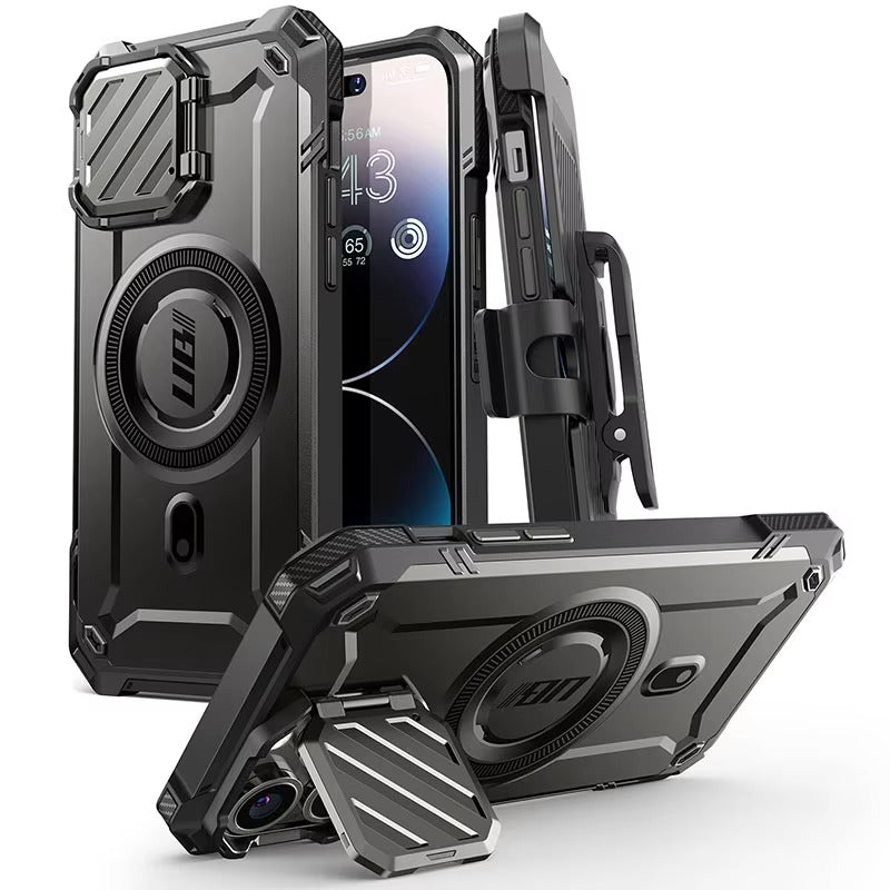 Robust Apple iPhone Case, MagSafe Compatible, Ultra Thin Magnetic Shockproof Cover with Camera Lens Shield, Kickstand Frame