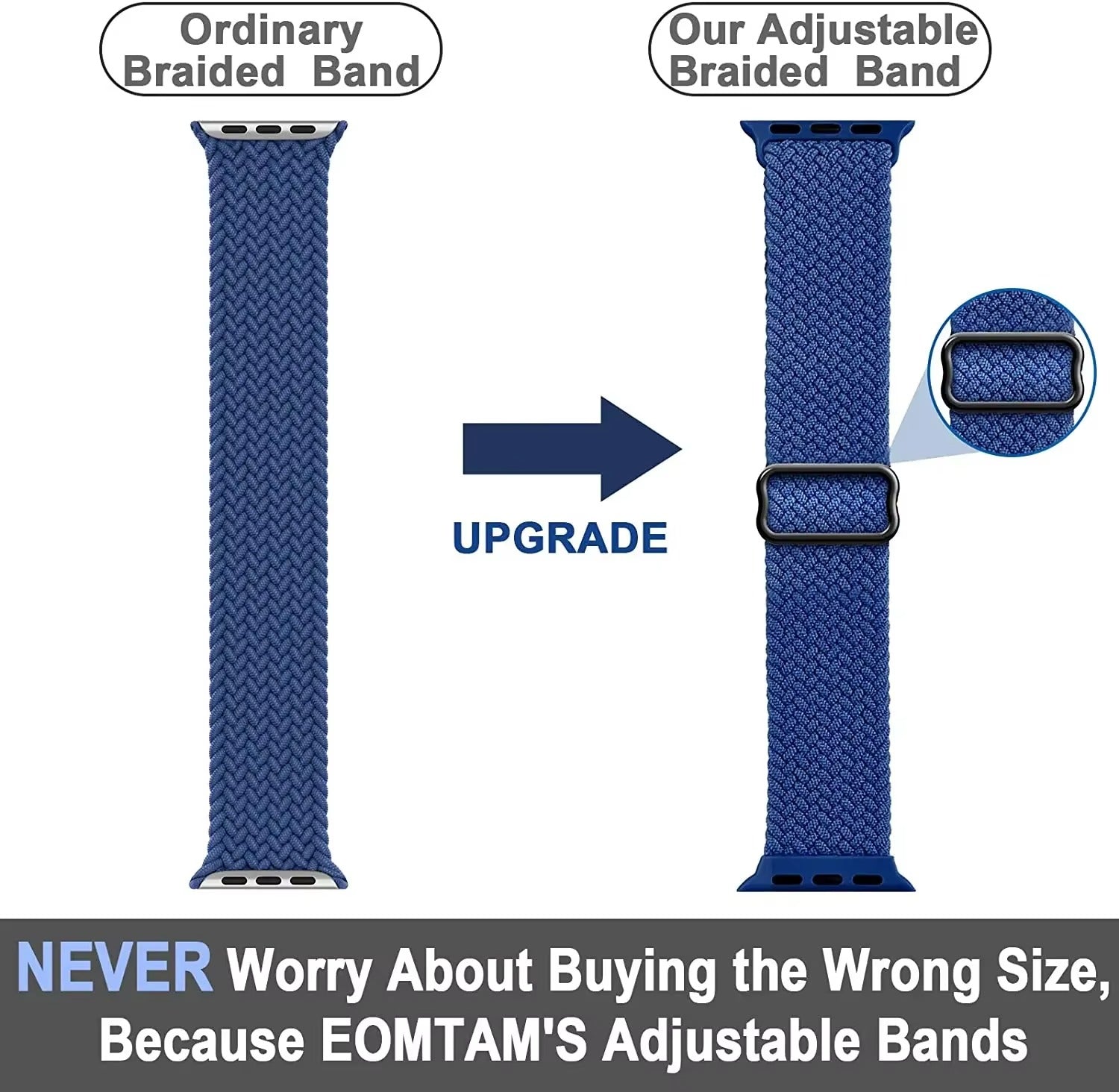 Premium Nylon Braided Solo Loop for Apple Watch – Adjustable Elastic Strap, Breathable Band for 40mm to 46mm Apple 