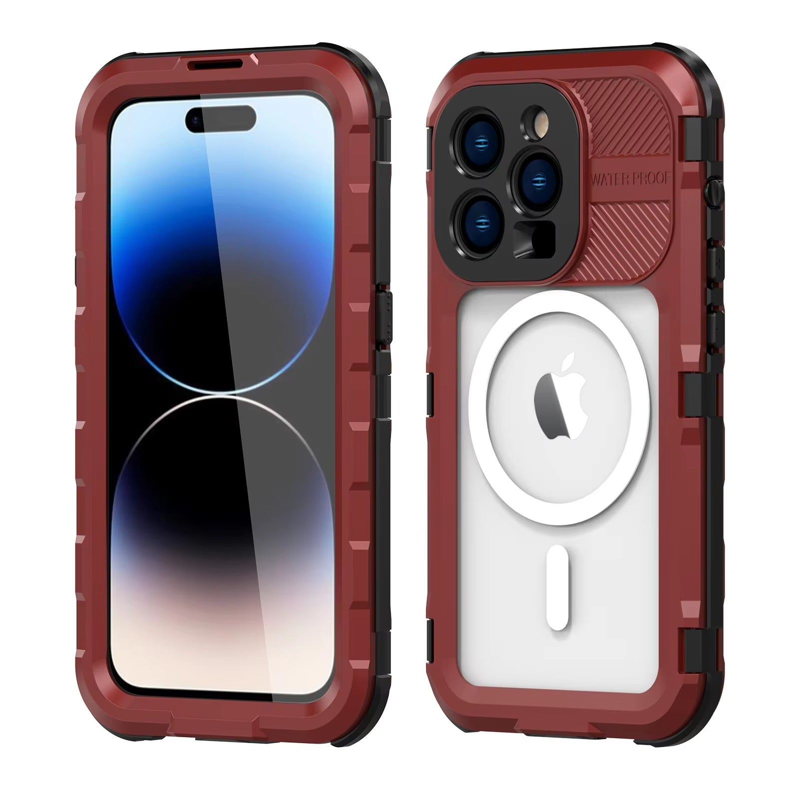 Robuste Apple iPhone Hülle, MagSafe-kompatibel, Kameraobjektiv- und Bildschirmschutz, ultradünne stoßfeste magnetische Rundumschutzabdeckung mit IP68 Metall-Militärdesign