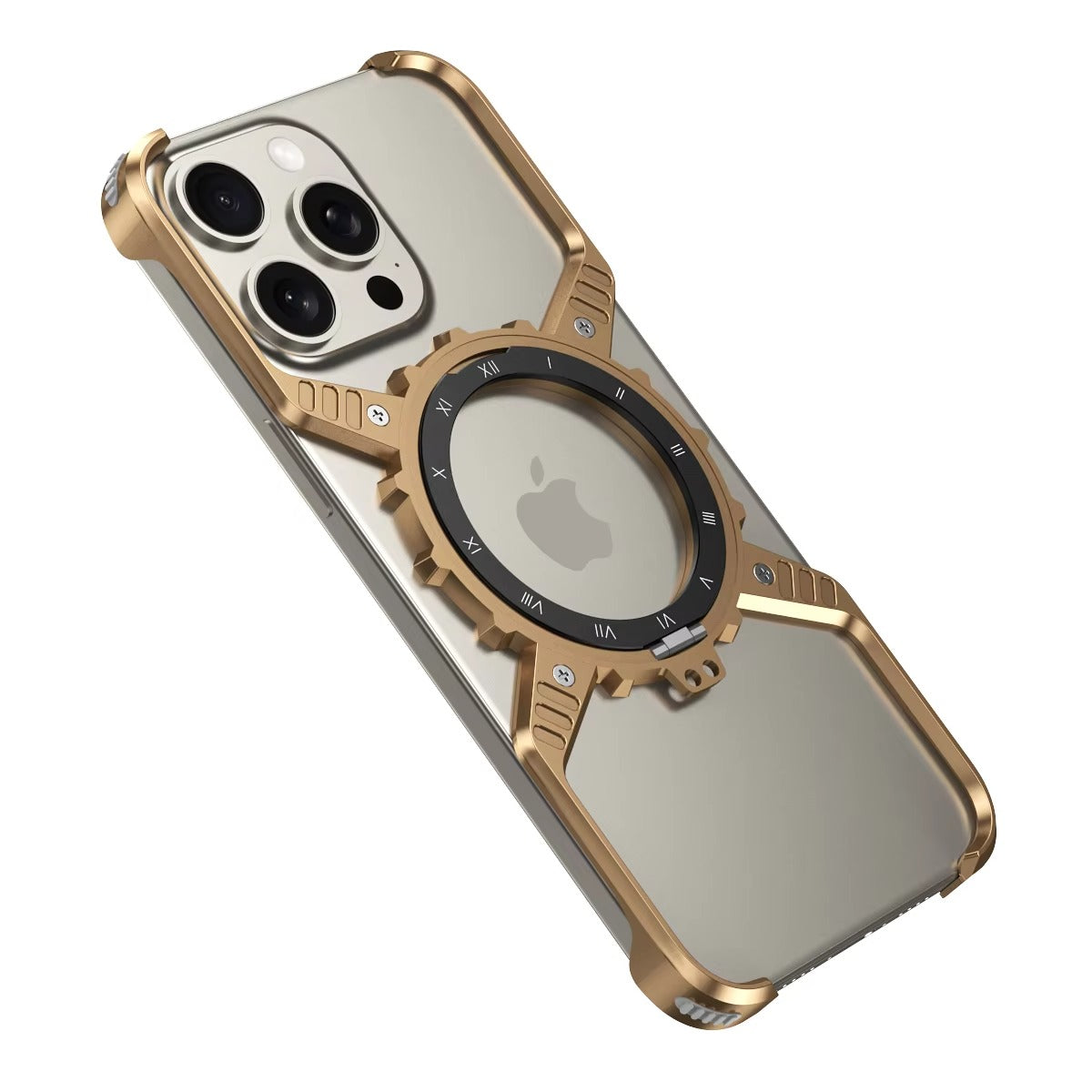 Robust Apple iPhone Case, MagSafe Compatible, Camera Lens & Screen Protection, Ultra Thin, Shockproof, Magnetic Full All Around Cover – X-Shaped Gear Aluminum Case with 360° Stand & Noctilucent Frameless Design
