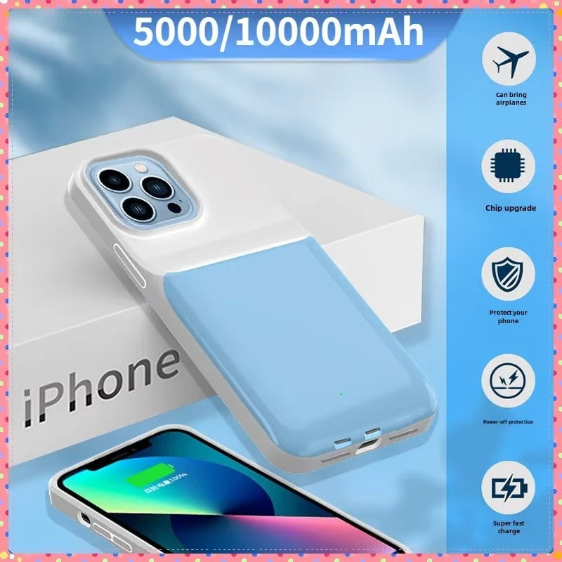 Hochwertige Apple iPhone Hülle, MagSafe-kompatibel, Kameraobjektiv- und Bildschirmschutz, ultradünne stoßfeste magnetische Rundumschutzabdeckung mit 5000mAh 10000mAh Powerbank