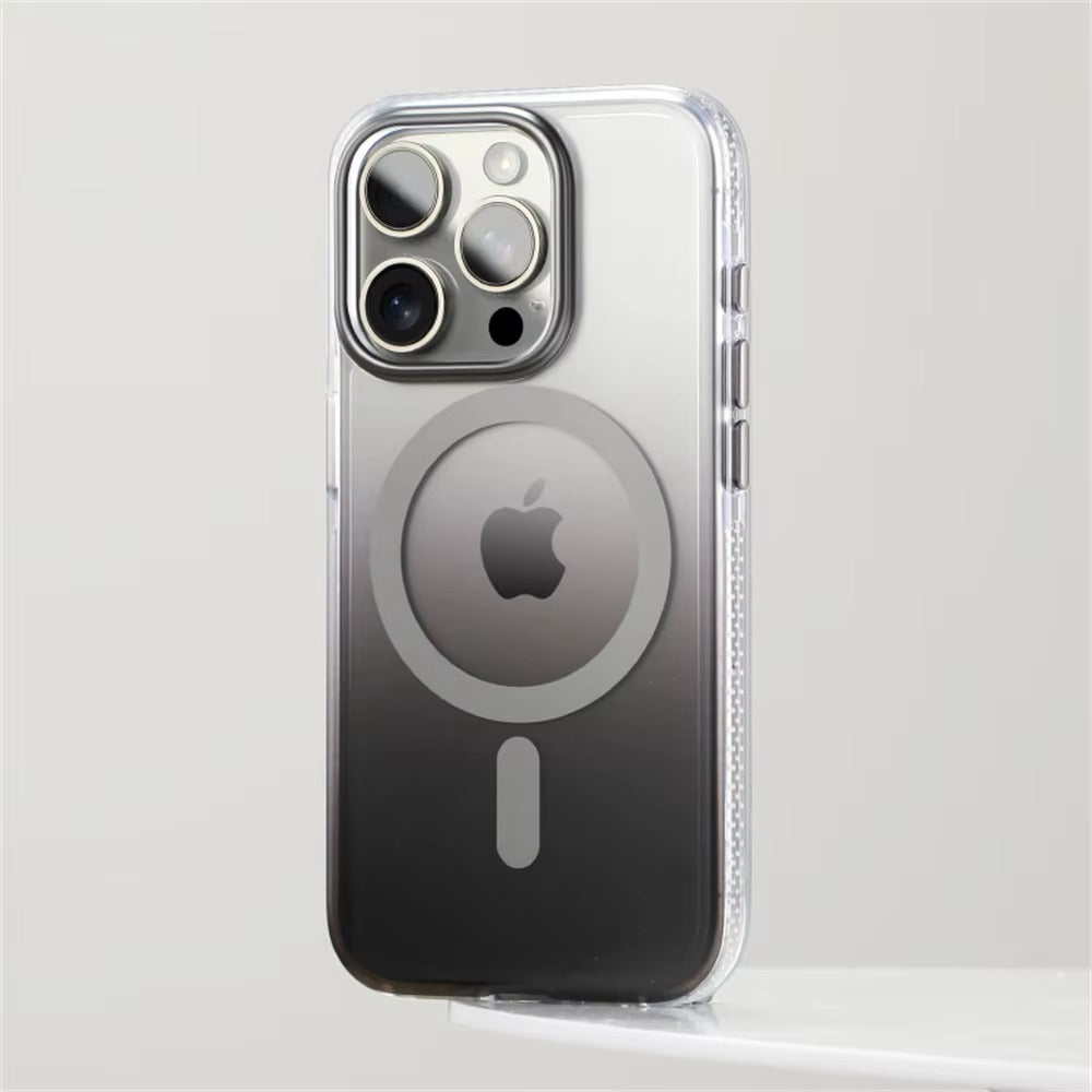 Hochwertige Apple iPhone Hülle, MagSafe-kompatibel, Kameraobjektiv- und Bildschirmschutz, ultradünne stoßfeste magnetische Rundumschutzabdeckung mit Farbverlauf-Bumper und klarem Gehäuse