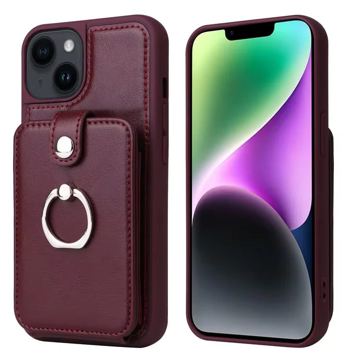Premium Leather Apple iPhone Case, MagSafe Compatible, Ultra Thin Magnetic  Card Slot Wallet and Ring Grip