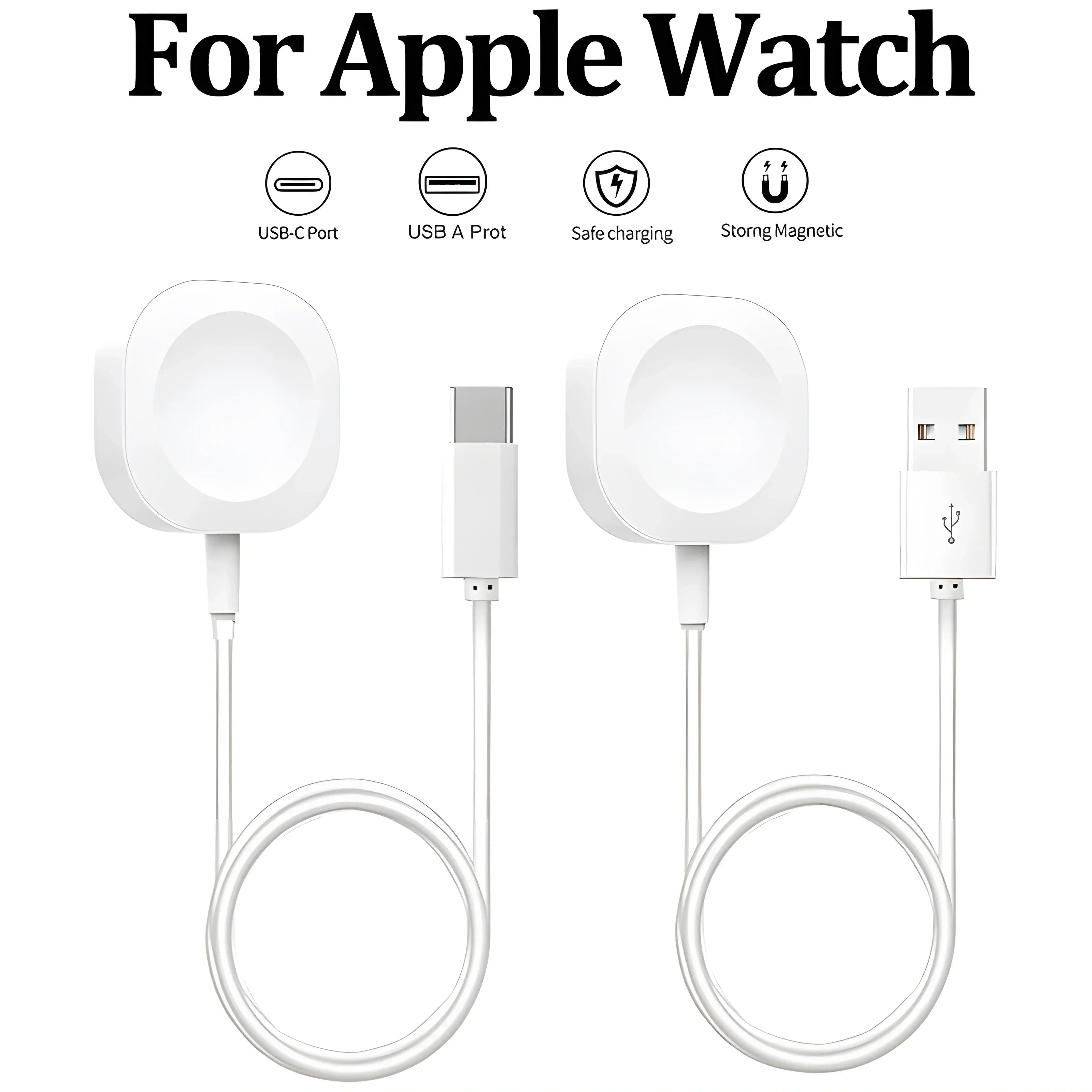 High-Quality Magnetic Wireless Charger for Apple Watch – USB-A & USB-C Cable, Fast Charging Dock with Strong Magnetic Force, Fireproof PC Material, Safe Charging