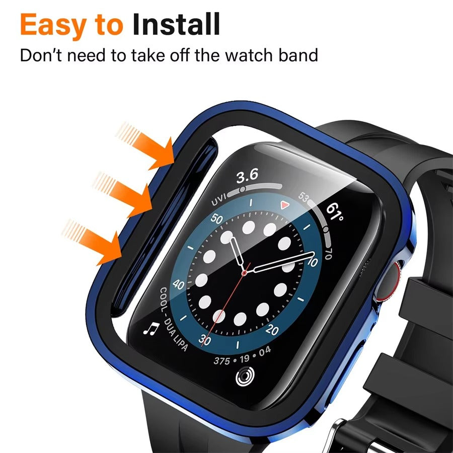 High Quality Tempered Glass Case for Apple Watch – Straight Edge, Full Coverage Display Protector Film, Shock-Resistant Shell for 40mm to 45mm Smartwatches