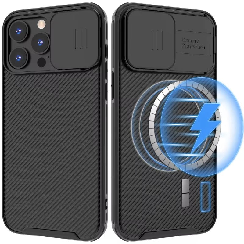 High Quality iPhone Case, MagSafe Compatible, Ultra Thin Magnetic Cover with Screen Guard Slide Camera Lens Protector Panel