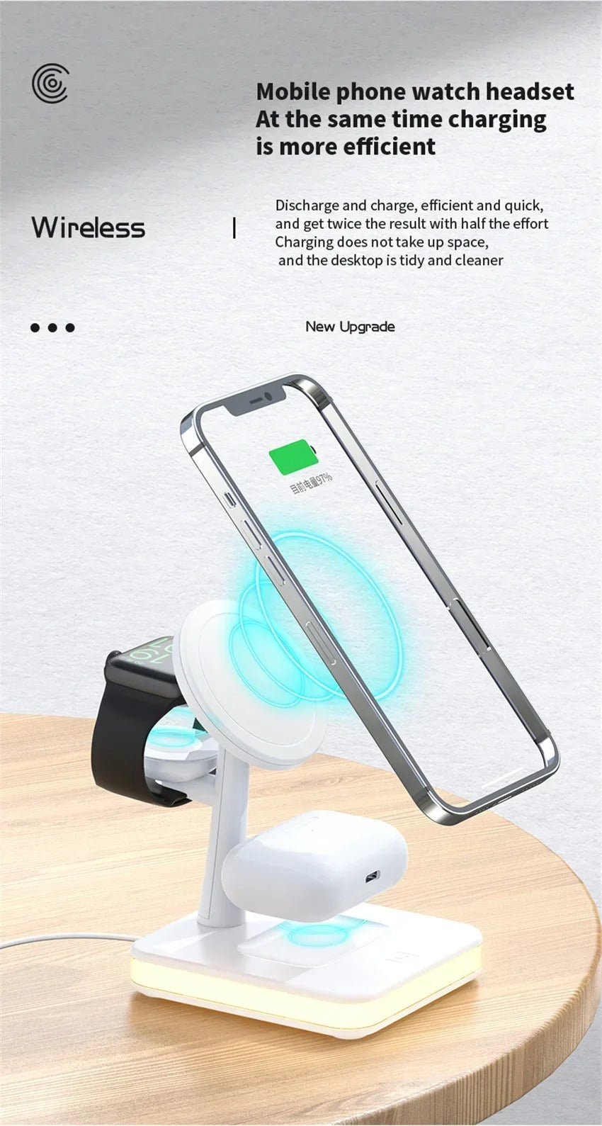 Premium 4 in 1 Magnetic Wireless Charging Station – 30W Fast Charger Stand with LED Lamp, Cooling Fan, USB Output for Phones, AirPods and Apple Watch