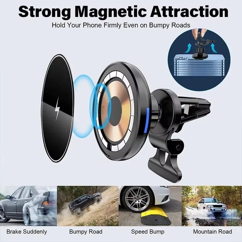 High-Speed 30W Magnetic Wireless Car Charger – Phone Holder Stand with Fast Charging, Dashboard or Vent Mount
