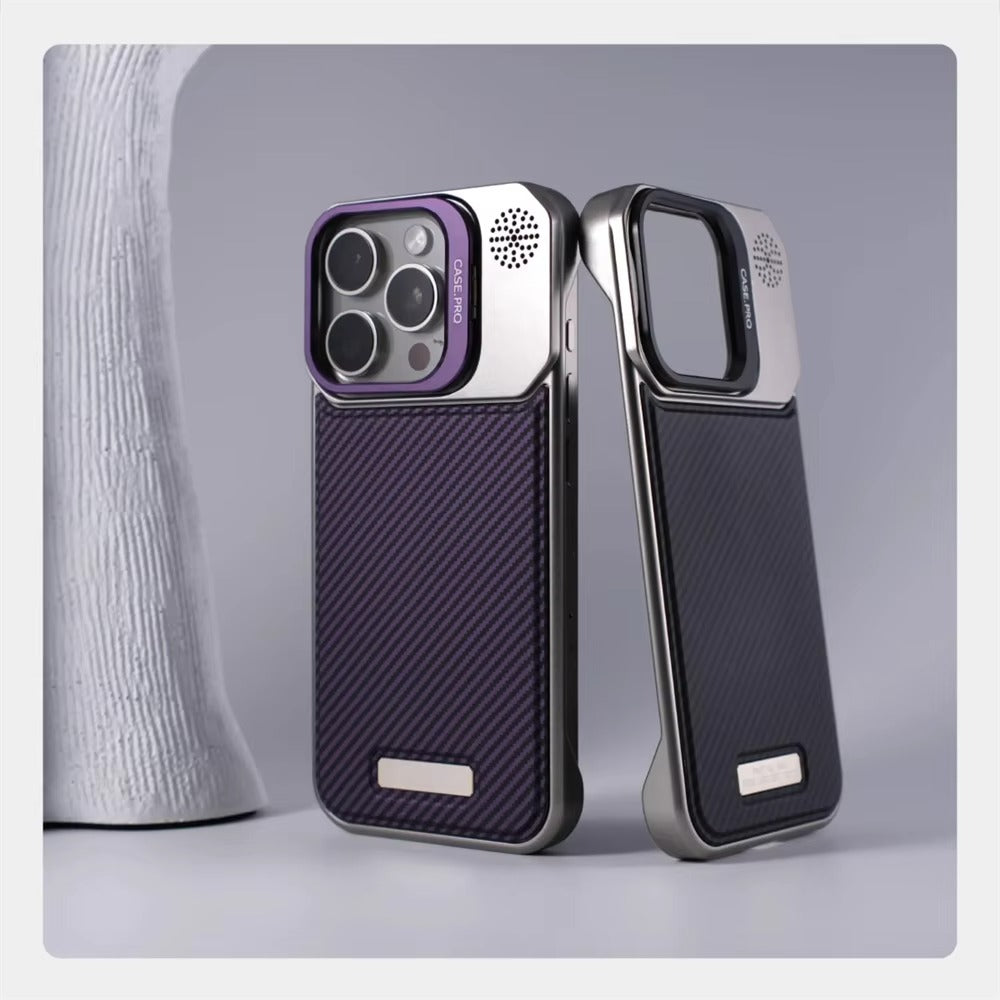 Luxury Apple iPhone Case, MagSafe Compatible, Camera Lens & Screen Protection, Ultra Thin, Shockproof, Magnetic Full All Around Cover – Frameless Carbon Fiber Pattern Slim Case with Lens Holder & Wireless Charging Support