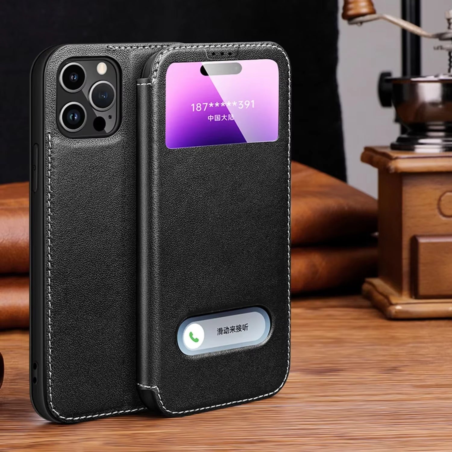 Luxury Apple iPhone Case, MagSafe Compatible, Camera Lens and Screen Protection, Ultra Thin, Shockproof, Magnetic, Full All Around Protection, Leather Clear View Cover