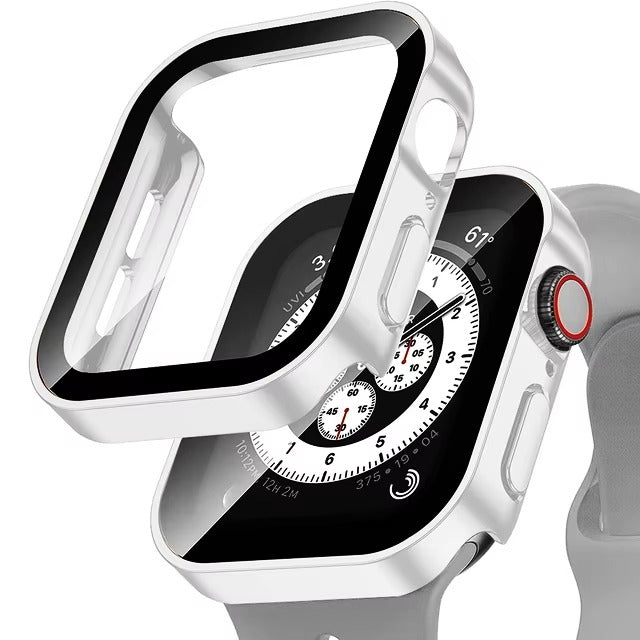 High Quality Tempered Glass Case for Apple Watch – Straight Edge, Full Coverage Display Protector Film, Shock-Resistant Shell for 40mm to 45mm Smartwatches