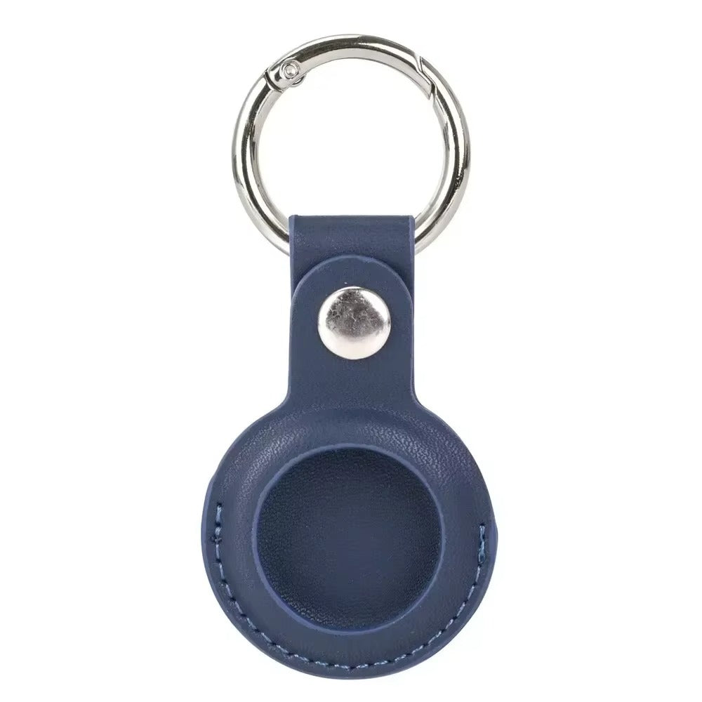 Luxury Leather AirTag Keychain Holder – Anti-Scratch Pet Tracker Cover, Secure Snap Button, Stylish Protective Case for iOS, Key Ring Included