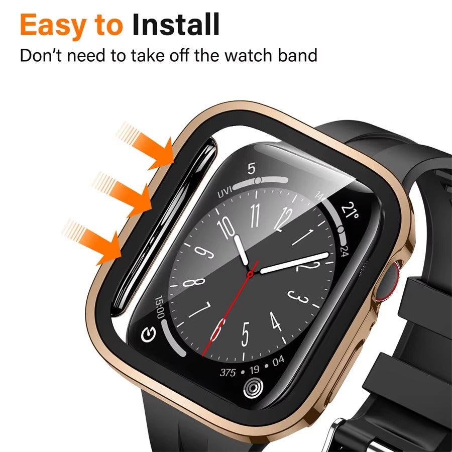 High Quality Tempered Glass Case for Apple Watch – Straight Edge, Full Coverage Display Protector Film, Shock-Resistant Shell for 40mm to 45mm Smartwatches