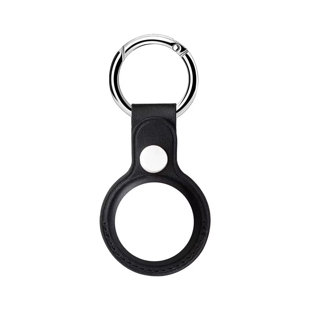 Luxury Leather AirTag Keychain Holder – Anti-Scratch Pet Tracker Cover, Secure Snap Button, Stylish Protective Case for iOS, Key Ring Included