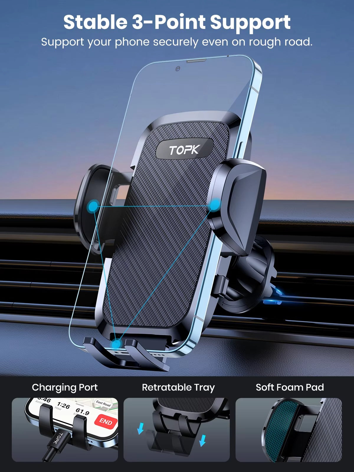 High Quality Universal Car Phone Holder – 360° Rotating Vent Mount with Hook Clip,  Apple iPhone Devices