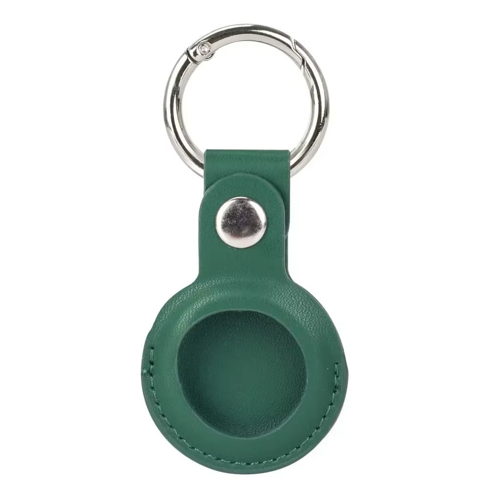 Luxury Leather AirTag Keychain Holder – Anti-Scratch Pet Tracker Cover, Secure Snap Button, Stylish Protective Case for iOS, Key Ring Included