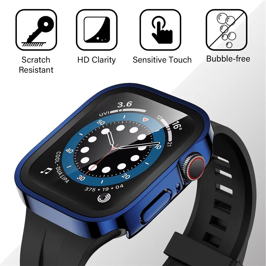 High Quality Tempered Glass Case for Apple Watch – Straight Edge, Full Coverage Display Protector Film, Shock-Resistant Shell for 40mm to 45mm Smartwatches