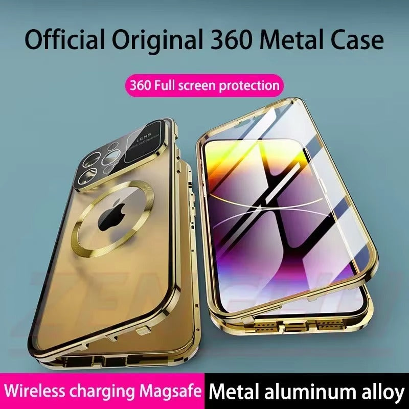 High Quality Apple iPhone Case MagSafe Compatible, Camera Lens & Screen Protection, Cover with Double Glass Window Design