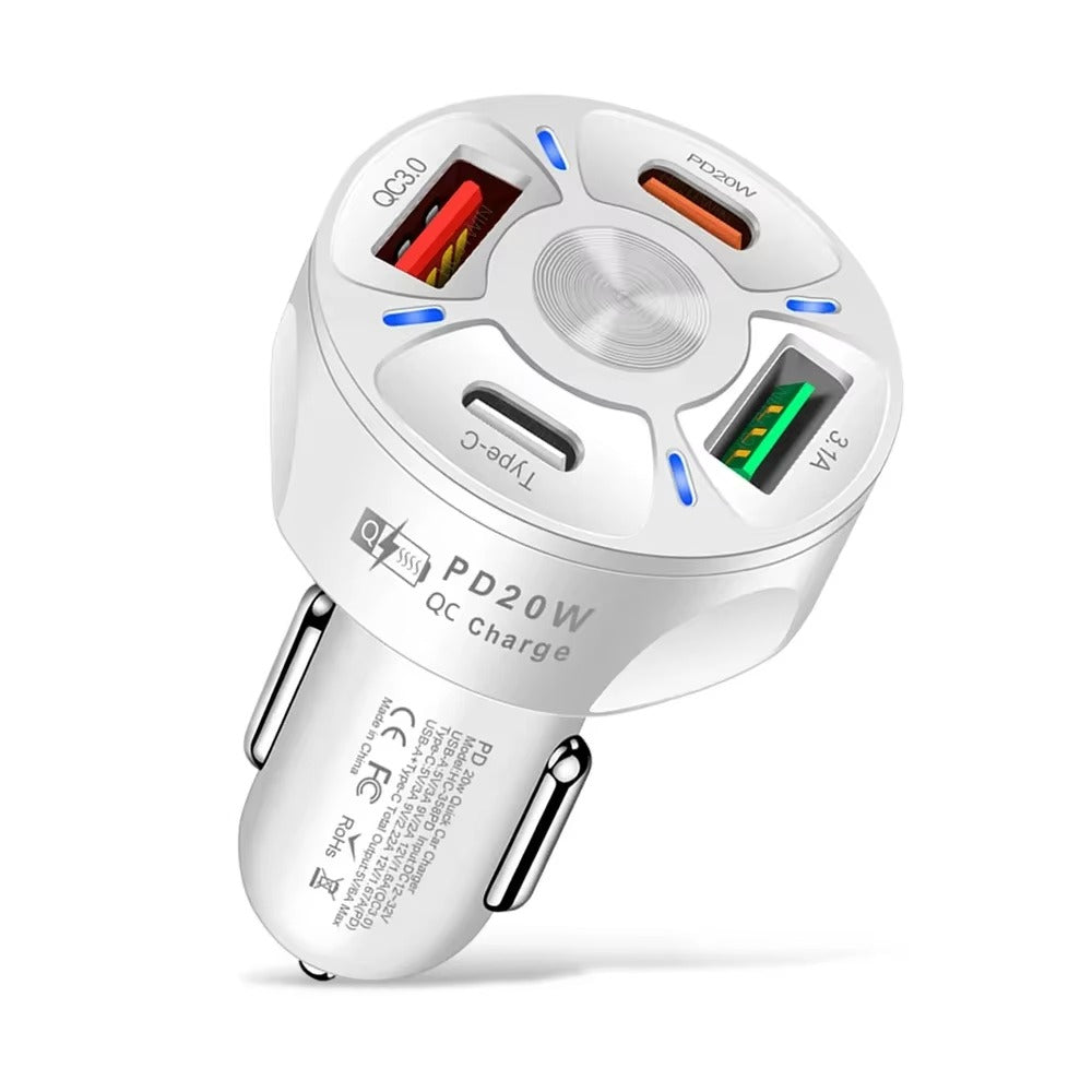 High Speed 55W USB Car Charger Adapter – 4-Port PD & QC3.0 Fast Charging Cigarette Lighter Plug with LED Display, Smart Protection for Phones & Tablets