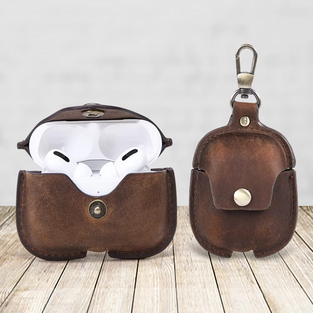Luxury Genuine Leather Case for AirPods Pro, 2, 1 – Wireless Earphone Protective Cover, Elegant Funda with Keychain Hook, Shockproof and Stylish Design