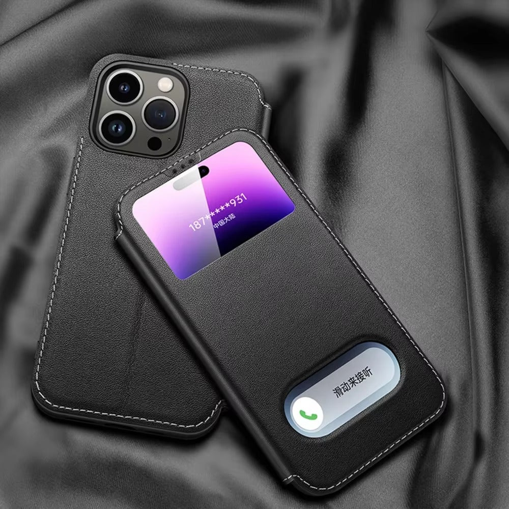 Luxury Apple iPhone Case, MagSafe Compatible, Camera Lens and Screen Protection, Ultra Thin, Shockproof, Magnetic, Full All Around Protection, Leather Clear View Cover