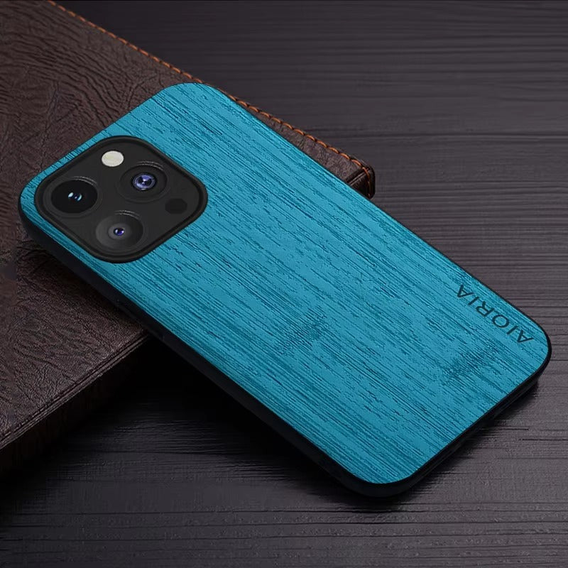 Premium Wood Grain iPhone Case MagSafe Compatible Ultra Thin Magnetic with Smooth Brown Texture and Metallic Frame Design